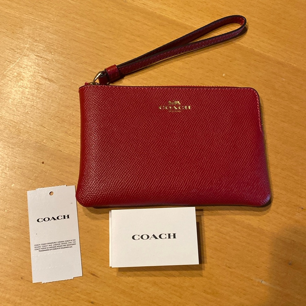 Red leather Coach wristlet
